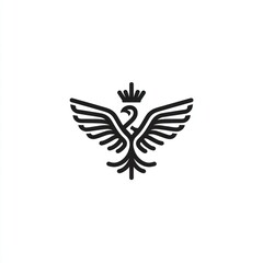 Obraz premium Stylized black line art of a mythical creature, possibly an eagle or phoenix, wearing a crown
