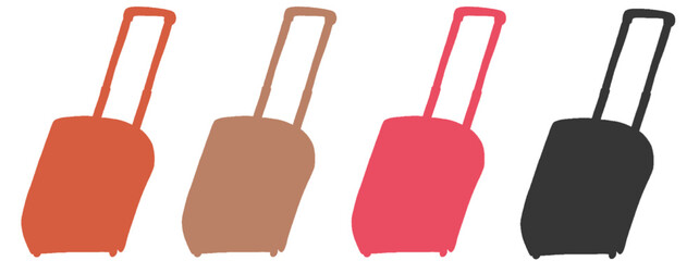 キャリー　旅行　趣味　イラスト　オレンジ　薄茶色　マゼンタ　濃い緑　4セット　シークレット　色違い