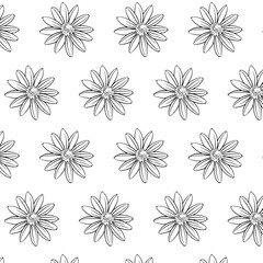 Black-eyed Susan or Rudbeckia hirta flower Seamless Pattern Hand drawn vector line art, Black and White Flower isolated in white. Beautiful design for textile, wallpaper, wrapping paper