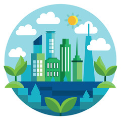 Obraz premium City Skyline Showing Smog Free Air From Renewable Energy Transition