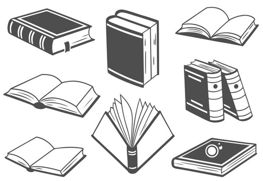 silhouette Open black book side perspective drawing icons minimal back book notebook on the upside down outline laying