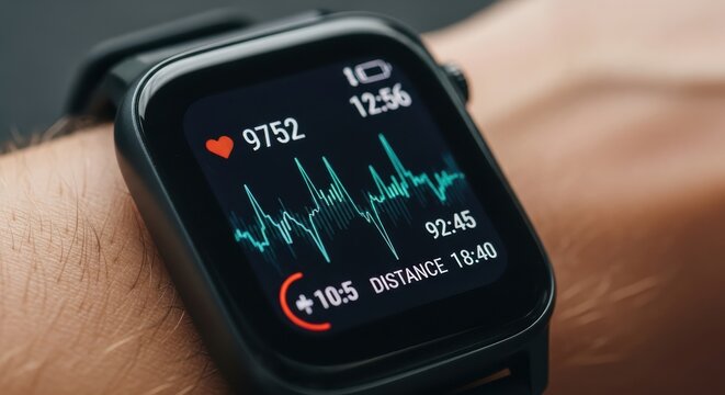 Smartwatch Displaying Real Time Heart Rate and Activity Data with Digital Fitness Tracking