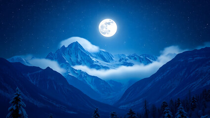 Mountain Majesty – Snowy peaks under a starry night