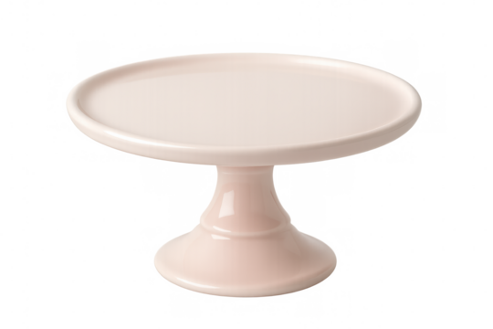 Pink ceramic cake stand, elevating delicate desserts against clean white backdrop