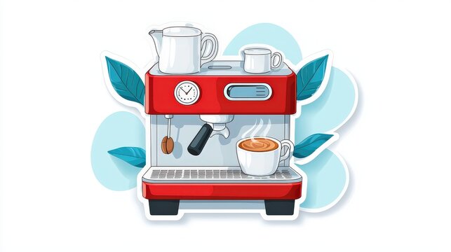 red coffee machine with coffee cup clip art preview