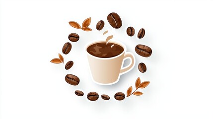 Obraz premium Elegant circular coffee logo sticker with c- icon in center and modern clean font, isolated on white.