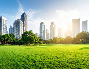 Fototapeta premium Park next to the city at dawn 3