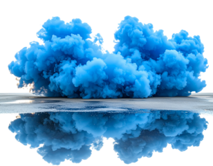 Blue Smoke Bomb on Wet Concrete with Reflection 