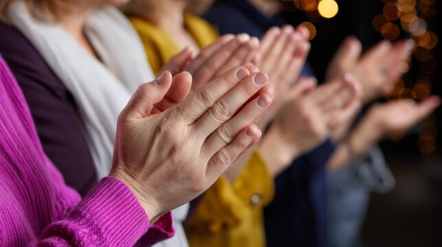 Illuminated Community Prayer Circle: Spiritual Gathering with Studio Lighting and Bokeh Effect Isolation Composition