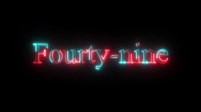glowing neon number fourty nine animation. Blue and red neon futuristic effect and black background video animation .