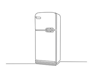 Refrigerator - kitchen equipment outline drawing illustration. one continuous line drawing of refrigerator.