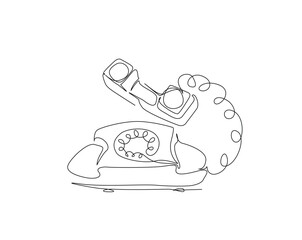 Old telephone outline drawing illustration. one continuous line drawing of vintage telephone.