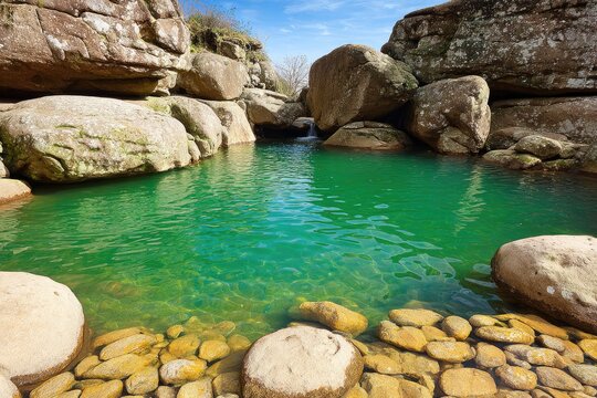 Crystal-clear pool nestled in rocky canyon - Powered by Adobe