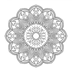 A black and white mandala illustration line art of a coloring page