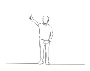 Kids expresion, boy character outline drawing illustration. one continuous line drawing of boy character.