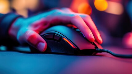 Close-up of a hand holding a gaming mouse