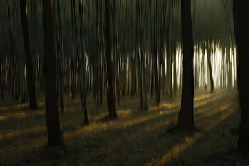 Fototapeta premium Sunlit forest, deep trees