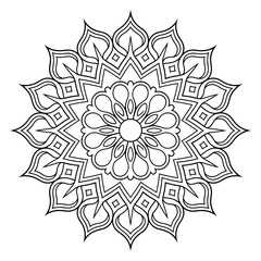 A black and white mandala illustration line art of a coloring page