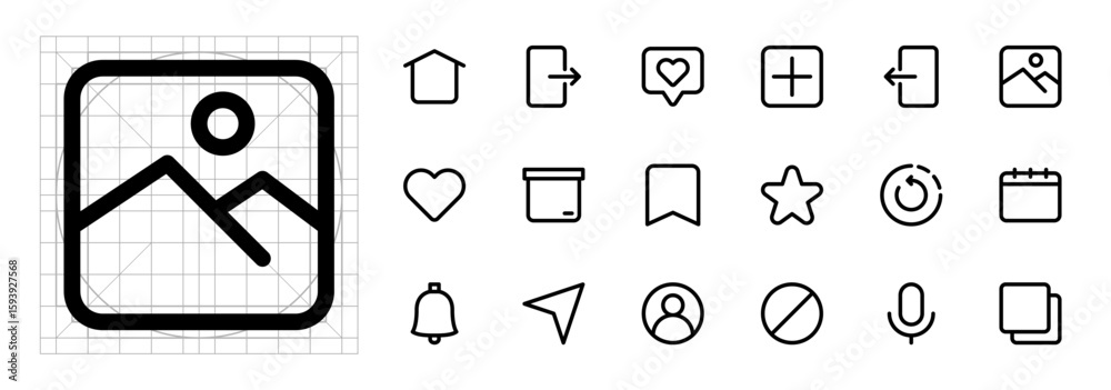 Poster social media ui icon set modern minimal line art symbol for web and app interface user interface com