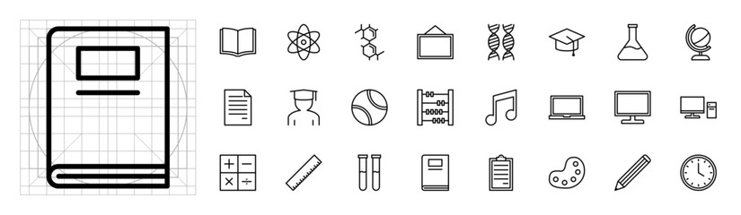 Education School Icon Set Learning Academic Study Science University Line Art