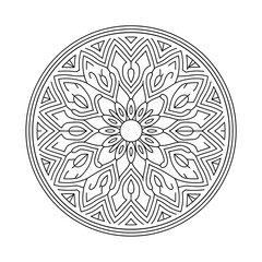 A black and white mandala illustration line art of a coloring page
