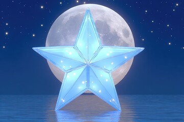 Azure star on water, moonlit night