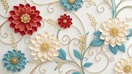 Decorative Floral and Golden Vine Patterns