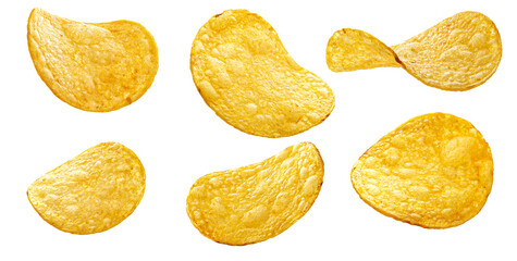 potato chips collection isolated on transparent background.