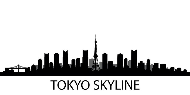 Iconic Tokyo skyline silhouette featuring tall buildings and a prominent tower