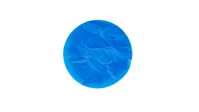 Crumpled blue plastic in a circle shape isolated on transparent background