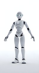 Fototapeta premium White Humanoid Robot Standing in Neutral Pose Isolated on a Plain Background