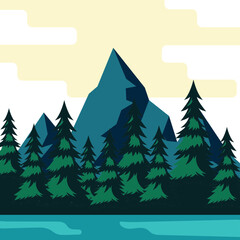 Fototapeta premium Mountain Landscape Illustration