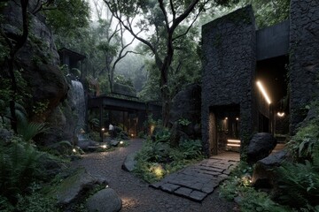 Obraz premium Dark stone structure nestled in a lush forest