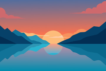 Cute Cartoon Animals Watching Sunset Together