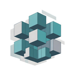 Obraz premium Floating geometric cubes in shades of teal and gray create a modern abstract composition against a clean transparent background.