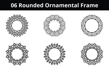 Set of 6 Decorative Round Frames with Floral and Mandala Designs