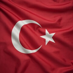 Obraz premium Waving Turkish flag with a crescent and star, a symbol of Turkey, a national emblem.