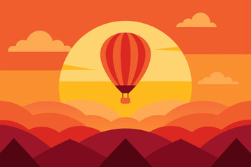 Sunset with Hot Air Balloons Floating in the Sky