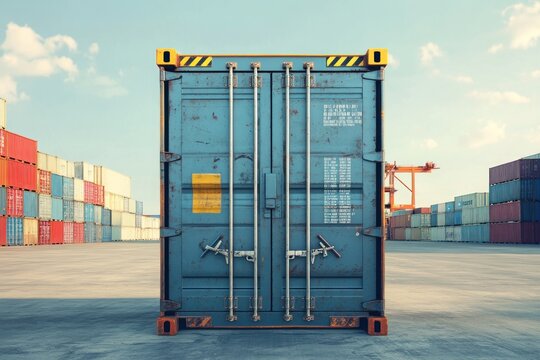 Economic restriction concept with locked shipping container and tax symbols
