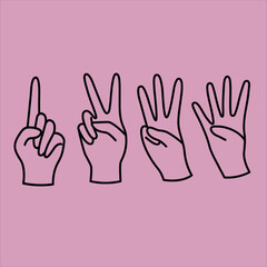 Obraz premium Digitally Illustrated Hands Spelling the Word Love Against a Pink Background for Versatile Creative Designs