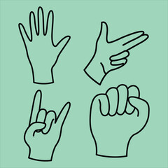Hand Gestures Vector Illustration of Various Hand Signs and Symbols, perfect for design, communication, and expressing emotions