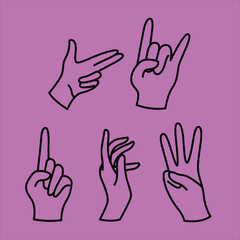 Fototapeta premium Hand Gestures Illustration Expressive Hands Outlines on Purple Background with Various Meanings and Digital Style