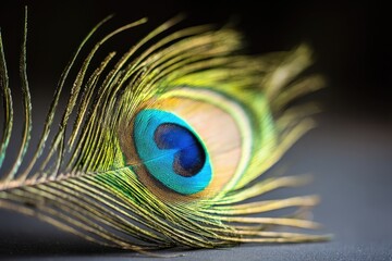 Obraz premium Close-up peacock feather, vibrant colors (1)