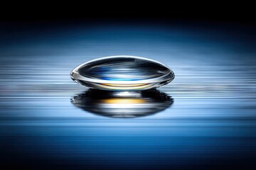 Clear lens on dark blue surface