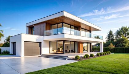 Contemporary Home Exterior: A stunning contemporary residence showcases a harmonious blend of modern design elements, embodying luxury and sophistication.