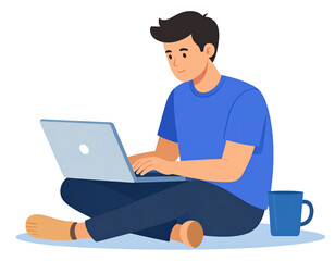  Man Sitting with Laptop and Coffee