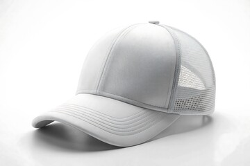 Fototapeta premium Blank White Trucker Hat Isolated on White Background