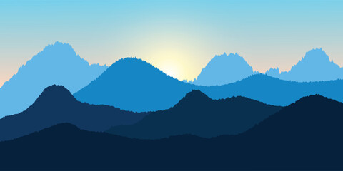 Naklejka premium Peaceful Layered Mountain Landscape at Sunrise