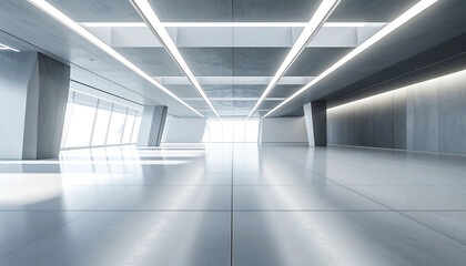 Architectural Vista: A spacious interior of modern office or commercial space, featuring clean lines, ample natural light and a minimalist aesthetic
