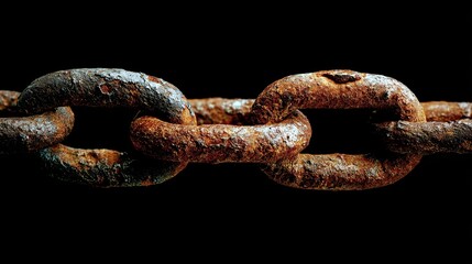 Fototapeta premium The close-up of the rusty and broken chains, symbolizing desolation and the disconnect from social media, represents a space for sharing experiences through pictures or messages.